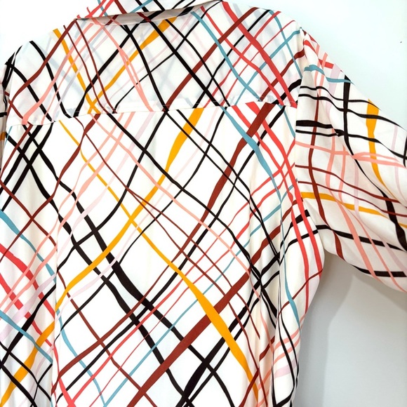 New York & Co. cream monogram button up V-neck long sleeve chiffon shirtdress XL - Picture 6 of 16